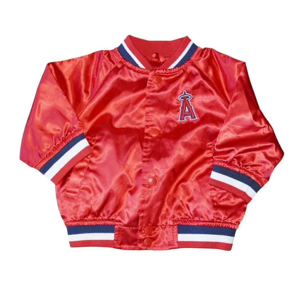 Vintage CA Angels Mighty Mac Baby Satin Jacket – 12M Red Bomber MLB Retro